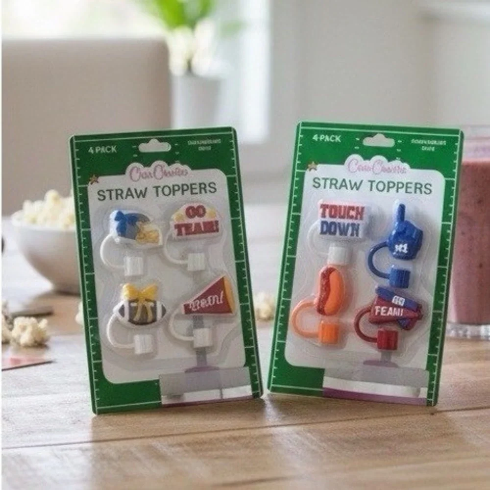 Case Creative Football Straw Toppers 8 Pack Silicone Sports Drink Accessories